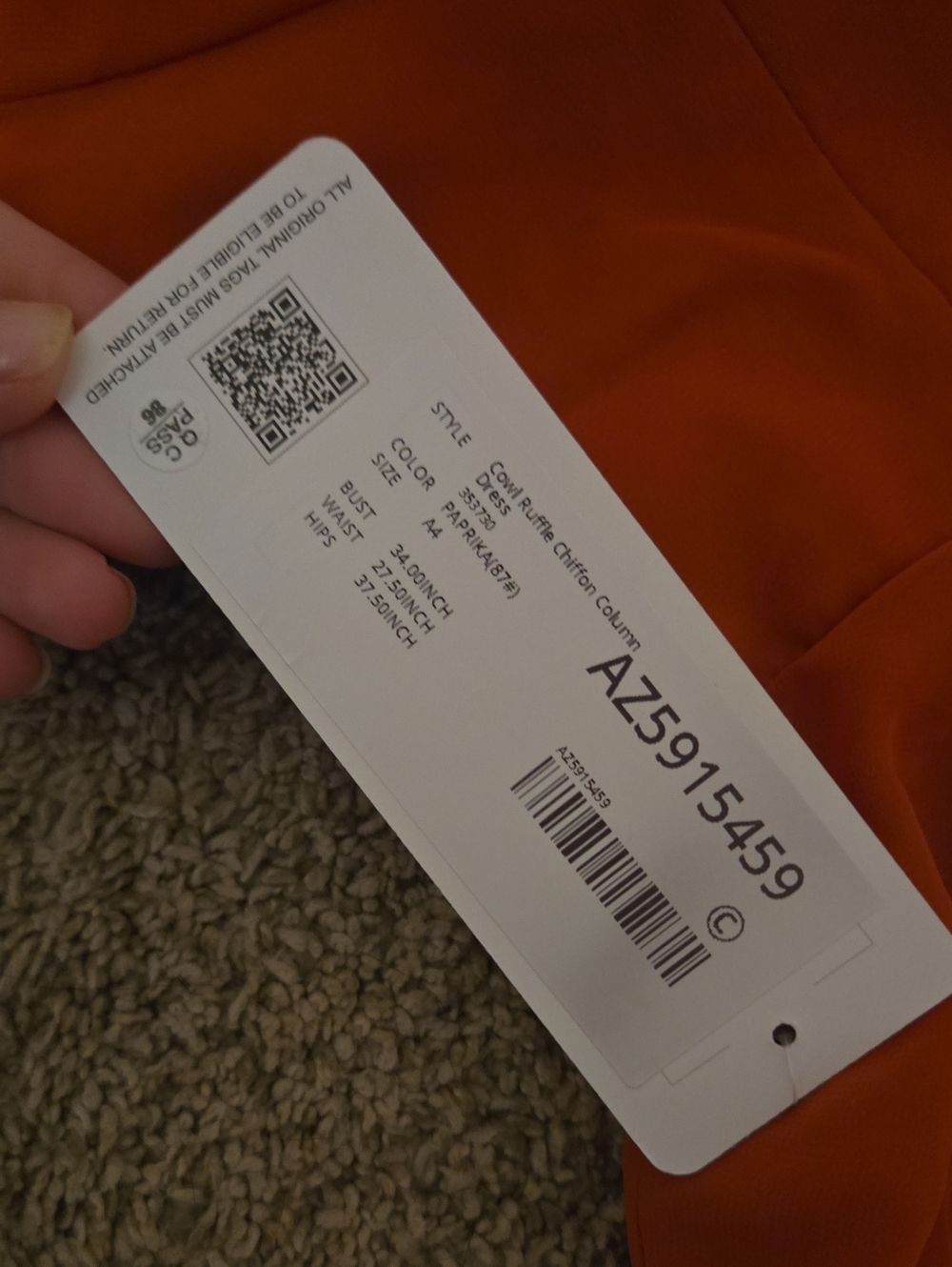 Cowl Ruffle Chiffon Column Dress In Paprika Color - Picture 3 of 5